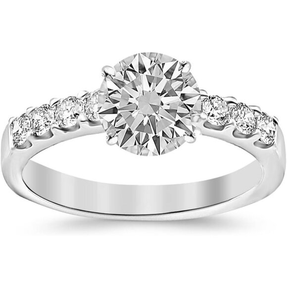 Jewelry - 1 to 8 Carat Prong Set Round Cut Lab-Grown Diamond Engagement Ring for Women E-F